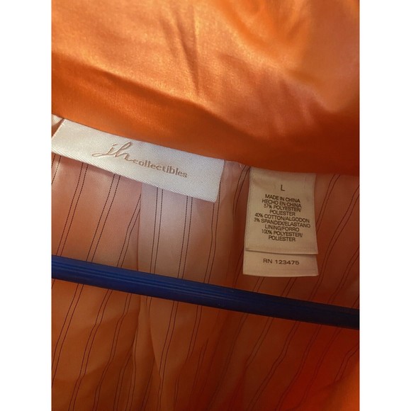 JH Collectible Satin Orange Jacket Womens Sz L Full Zip Roll Sleeve Hidden Hood - Picture 3 of 8